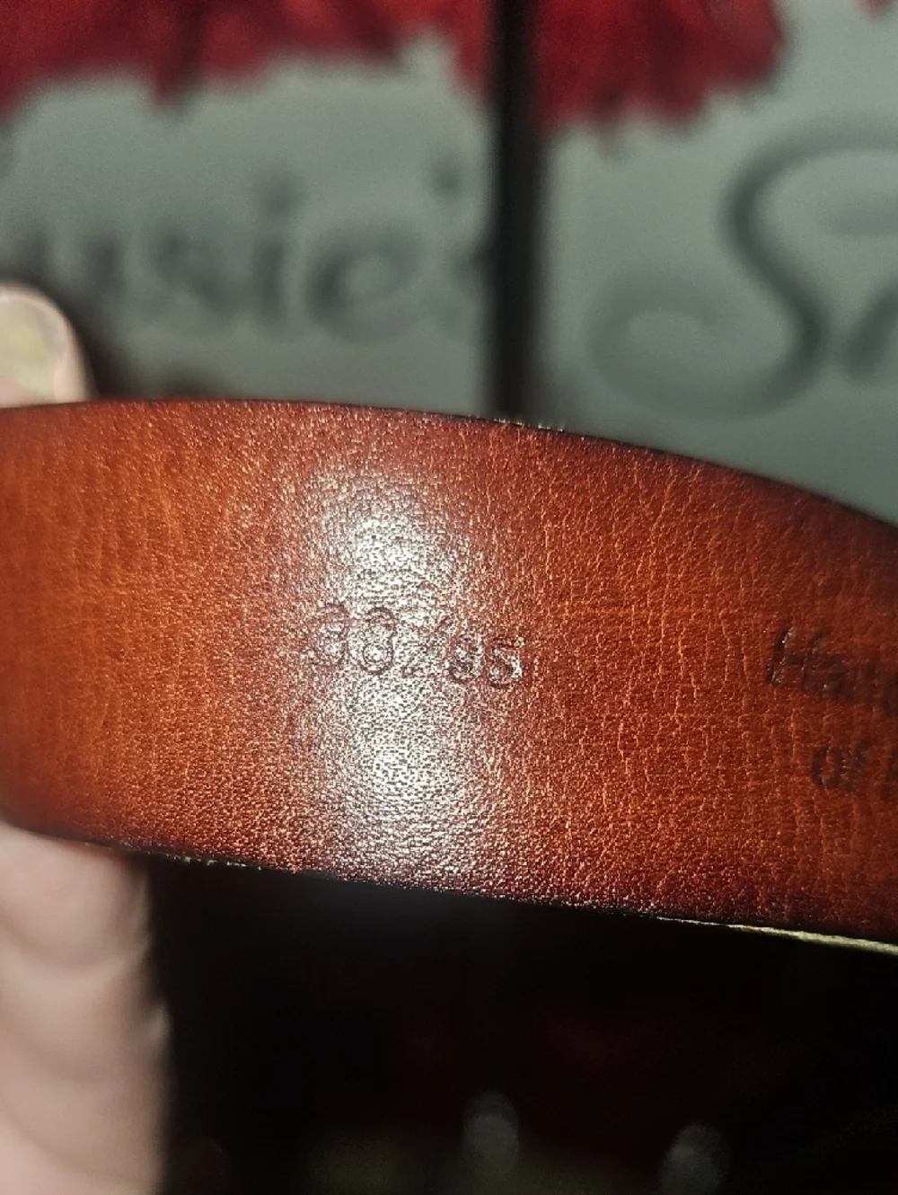 Mens American Made Black Leather Belt with Silver Buckle Size 38/95 Loose Stitch
